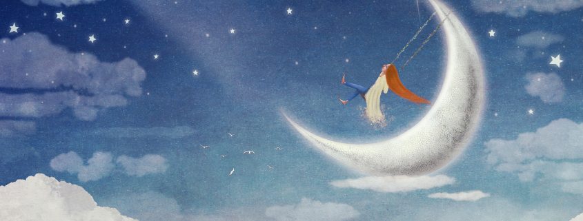 Fairy riding on a swing on the moon